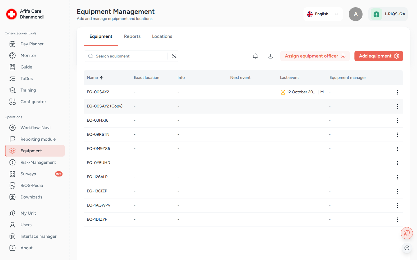 Equipment Management
