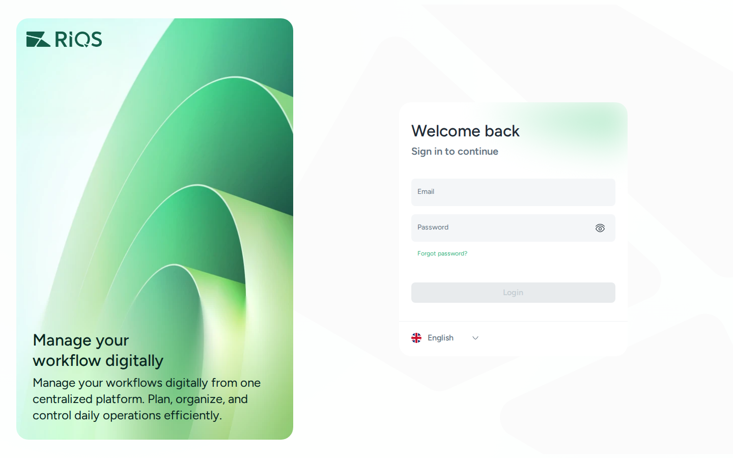 The RIQS login page
